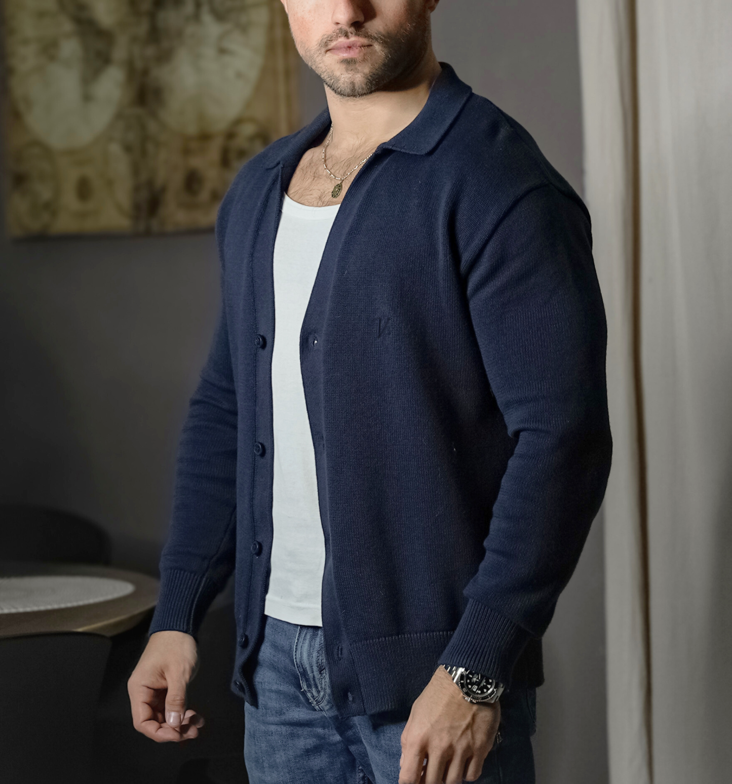 Cardigan Col Polo - Vallucci - Bleu marine