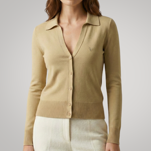 Cardigan Col Polo - femme Vallucci - Camel