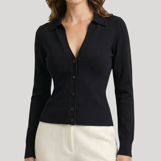 Cardigan Col Polo - femme Vallucci - Noir