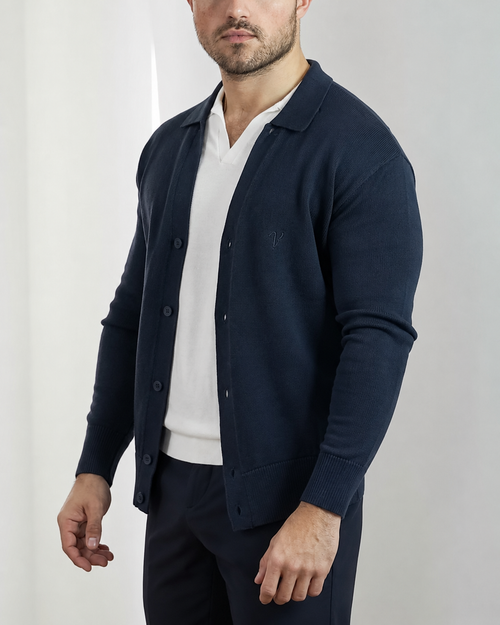 Cardigan Col Polo - Bleu marine