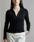 Polo Collar Cardigan - Vallucci Women - Black