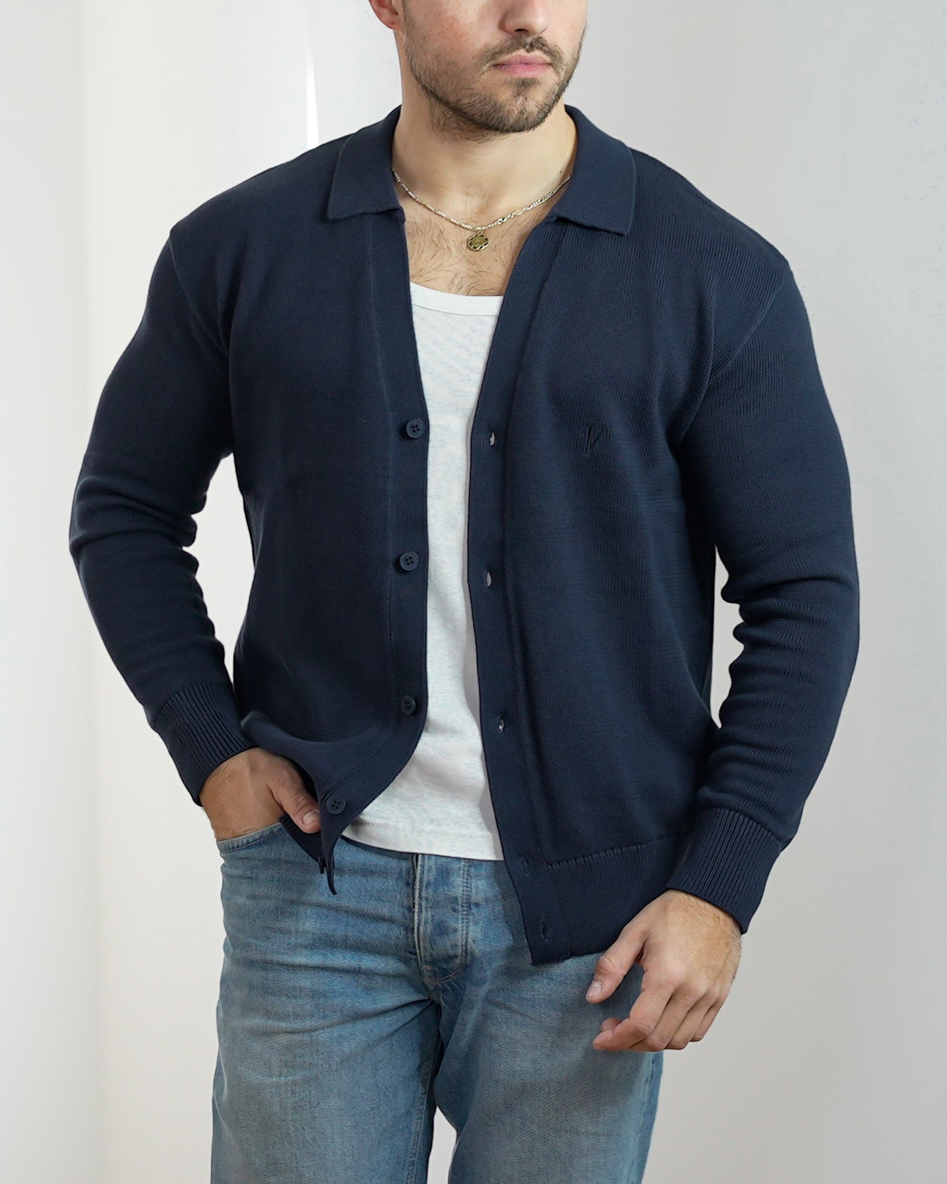Cardigan Col Polo - Vallucci - Bleu marine