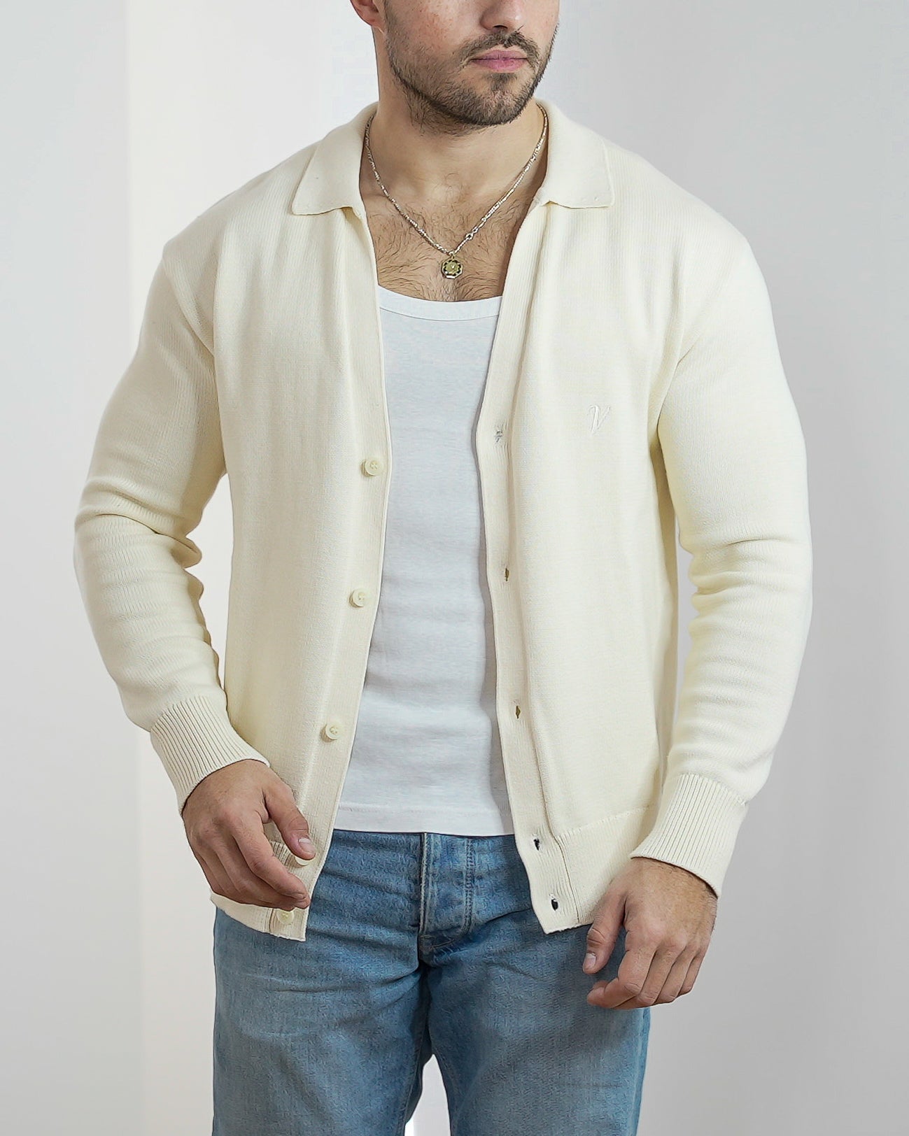 Cardigan Col Polo - Vallucci - Blanc cassé