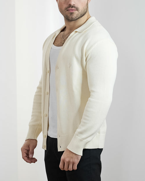 Cardigan Col Polo - Blanc cassé