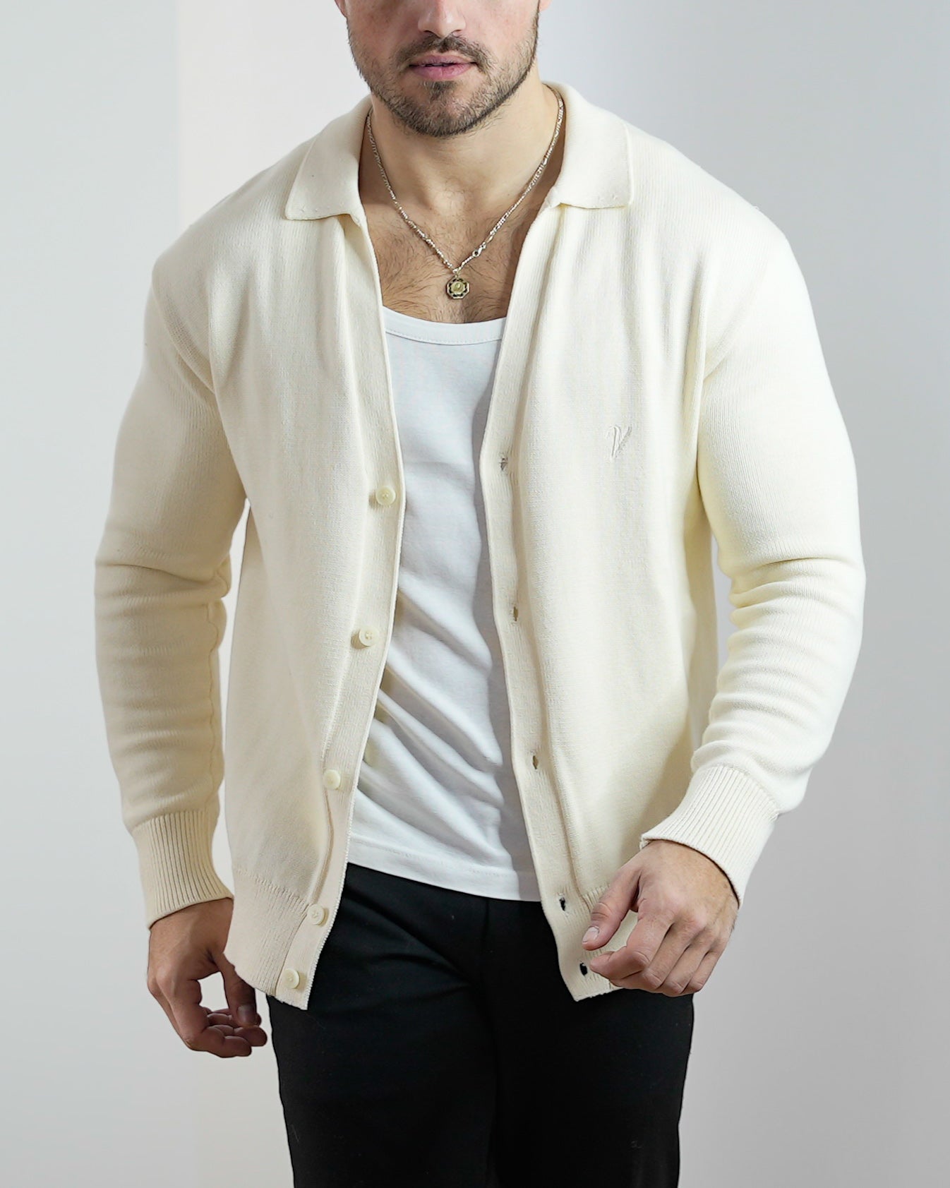 Cardigan Col Polo - Vallucci - Blanc cassé