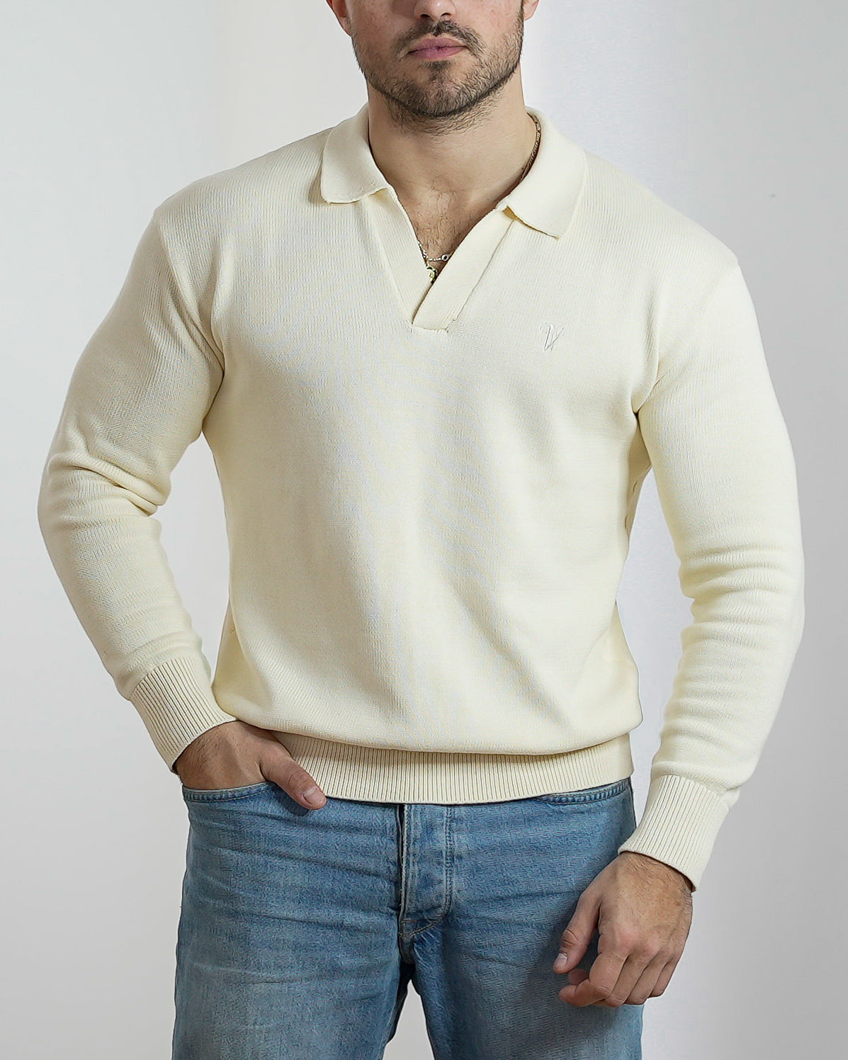 Pull Polo - Vallucci - Blanc cassé