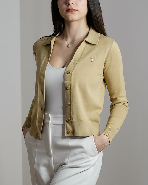 Cardigan Col Polo - femme Vallucci - Camel