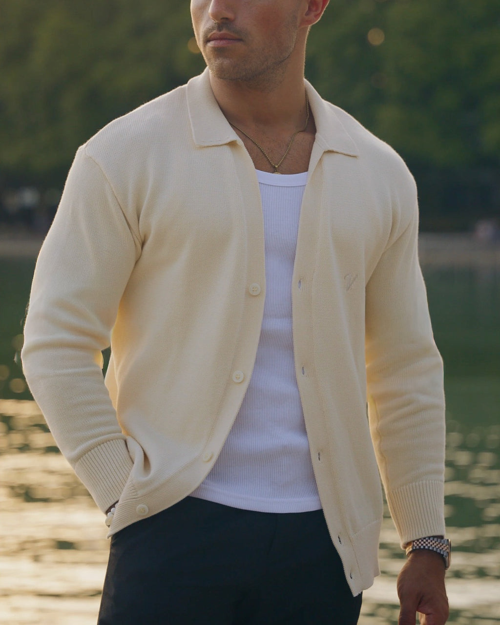 Cardigan Col Polo - Blanc cassé