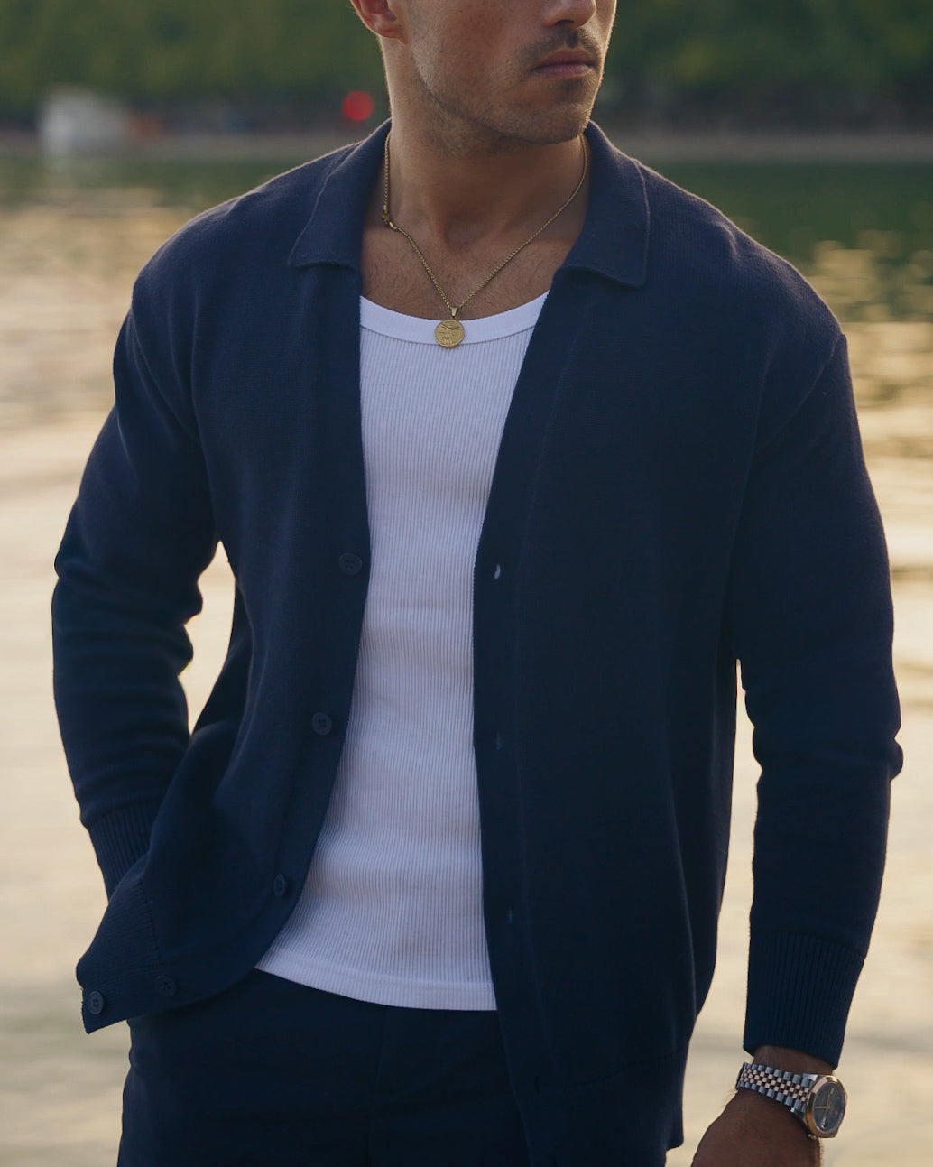 Cardigan Col Polo - Bleu marine