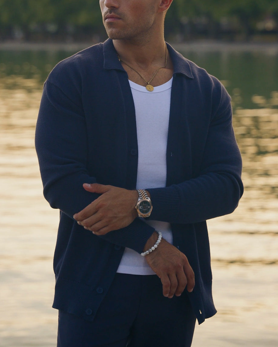 Cardigan Col Polo - Bleu marine