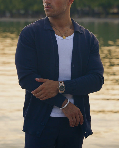 Cardigan Col Polo - Bleu marine